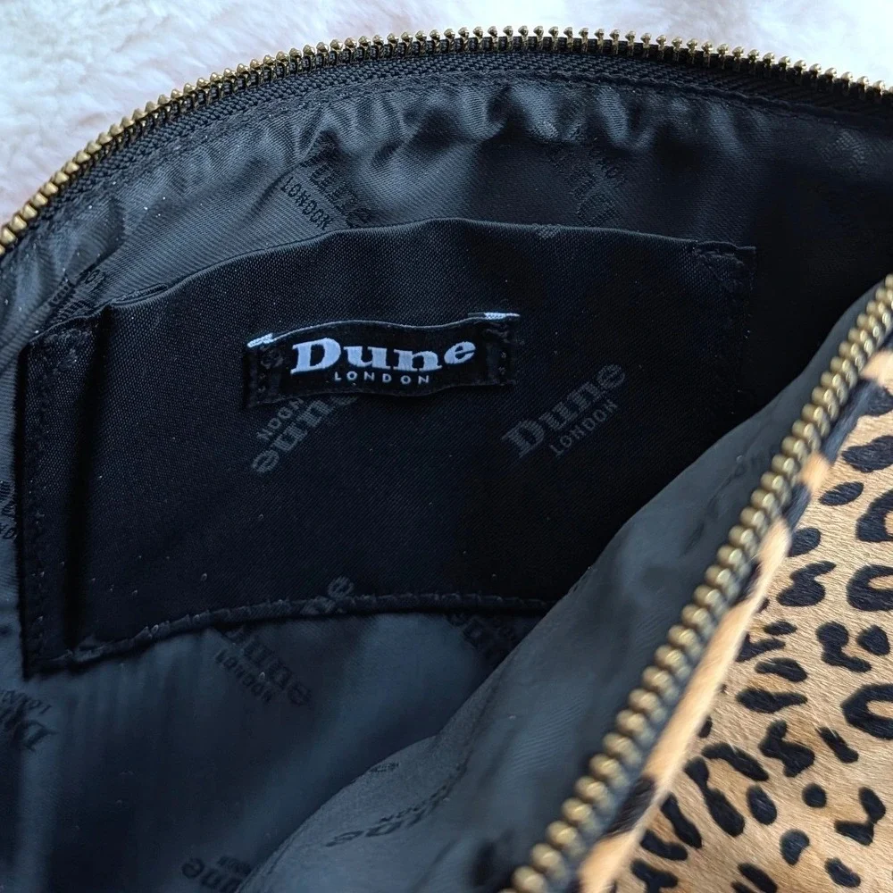 Dune London Leopard Print Calf Hair Crystal Wristlet Clutch Bag Red Accent